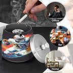 American Football Player Splash Ashtray with Lid, Outdoor Ashtrays for Patio, Stainless Steel Ashtray Odorless Smokeless for Home Office Balcony