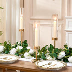 Gold Hurricane Candle Holders Set of 6, Tall Metal Windproof Glass Taper Candle Holder for Candlestick, Candle Sticks Decor, Table Centerpieces for Wedding, Candlelit Dinner Party Fireplace Decoration