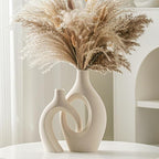 Snuggle Hollow Ceramic Vase Set of 2, Boho ins Style Round Nordic Mid Century Modern Aesthetic Decorative Vase for Home Decor (Cream W 6.8" X H 11")
