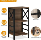 Small Bookshelf,3 Tier Industrial Bookcase with Metal Frame and Backboard,Low Rustic Brown Book Shelf,Book case for Small Spaces,Living Room,Bedroom and Home Office
