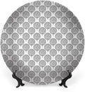 Ceramic Display Plate, Floral Ceramic Hanging Decorative Plate, Tree Pattern with Leaves Inside Circles Monochrome Mother, 8 Inch, Living Room Kitchen Decoration Household, Grey White