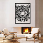 yumcake Metal Leopard Head Wall Art, Leopard Metal Wall Art Decor, Safari Animal Sculpture for Living Room, Unique Gift for Animal Lovers (Silver, 35 x 26 inches / 90 x 67 cm, metal wall art)