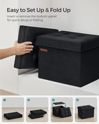 SONGMICS Storage Ottoman, Foldable Small Ottoman Foot Rest, 12.2 x 16.1 Inches Foot Stool, Ottoman with Storage, Load up to 286 lb, for Living Room, Bedroom, Dorm, Ink Black ULSF200B01