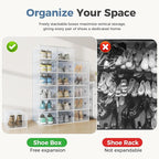 DUMOS Stackable Shoe Storage Boxes, 12-Pack Plastic Shoe Organizers with Lids, Large Shoe Rack & Holder for Closet, Under Bed, Entryway, Sneaker Display and Storage Containers, White