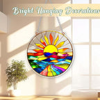 Acrylic Suncatcher for Windows, Colorful Acrylic Hanging Ornament for Indoor Home Decor, Sun Catcher with Sun Mountain Landscape, Ornament