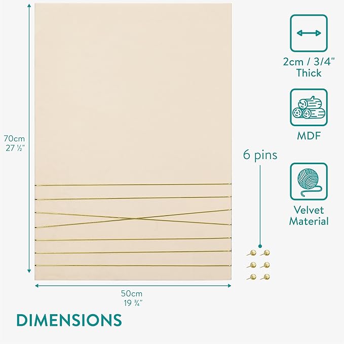 Navaris Fabric Memo Bulletin Board - 20" x 28" Velvet Memory Board for Wall to Display Photo Collages, Pictures, Notes - Includes 6 Push Pins - Beige
