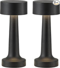PUSU Cordless LED Black Small Table Lamps Set of 2, Portable Rechargeable 4000mAh Battery Operated Desk Lamp, 3 Color Stepless Dimming for Kids, Restaurant, Bedside, Outdoor, Bar, Night Light, Gift