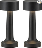 PUSU Cordless LED Black Small Table Lamps Set of 2, Portable Rechargeable 4000mAh Battery Operated Desk Lamp, 3 Color Stepless Dimming for Kids, Restaurant, Bedside, Outdoor, Bar, Night Light, Gift
