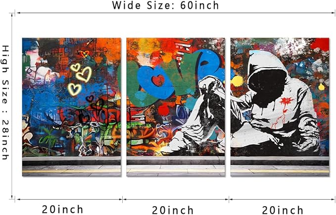 Novatique Bedroom Graffiti Canvas Wall Decor Banksy Classic Street Art Canvas Print Framed Abstract Graffiti Poster Home Decor for Bedroom Living Room Bathroom, 20" x 28" x 3Pcs