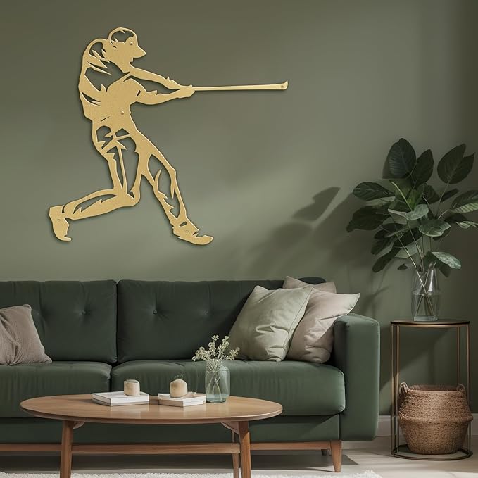 SIGNLEADER Metal Wall Art Decor - Baseball Batter Sport Minimalist Modern Abstract Wall Sculpture Hanging Home Decoration for Living Room, Bedroom, Bathroom, Kitchen, Studio, Outdoor - 24" Gold