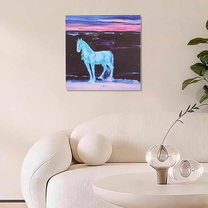 Charouse 3 Pieces Framed Wall Decor Painting Modern Nordic Bohemian Fantasy Artistic Wall Art for Living Room Bedroom Home Offices Horse Dawn Meadow Christmas Wall Decor 16 * 16 Inch
