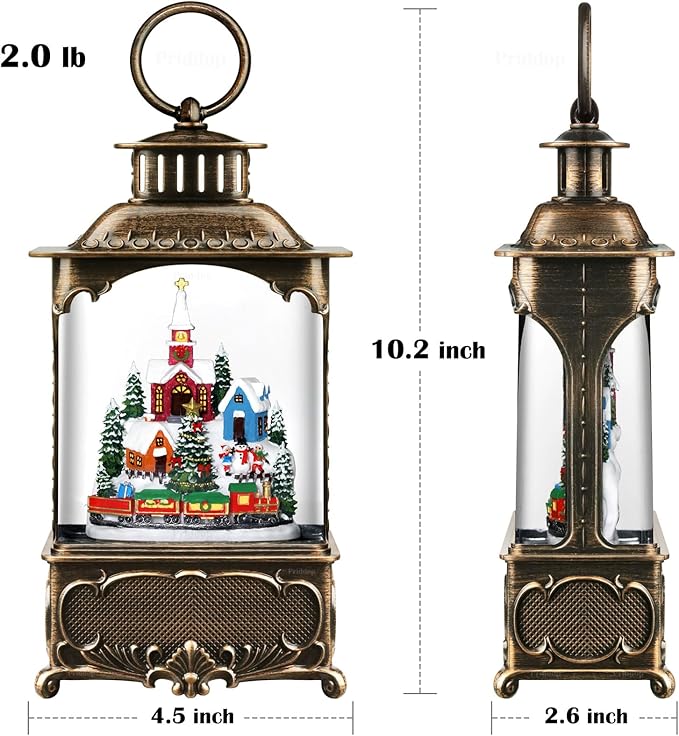 Village Snow Globe Christmas Decorations Gifts Snowman Church Village Scene USB/Battery Timer Music Glitter Snowfall Lantern 10.2 inch