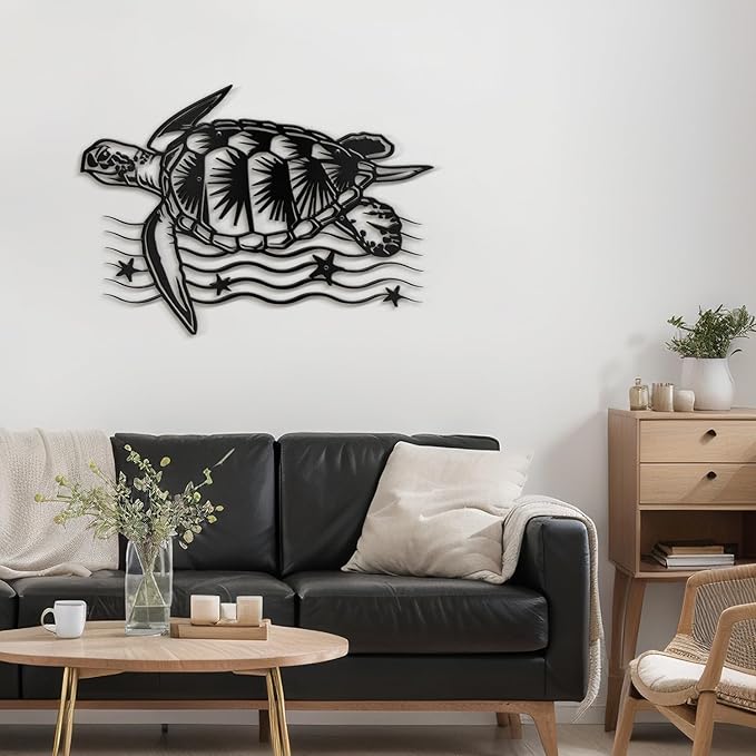 SIGNLEADER Metal Wall Art Decor Turtle Minimalist Modern Abstract Wall Sculpture Hangings Home Decoration for Living Room, Bedroom, Bathroom, Kitchen, Outdoor - 30" Black