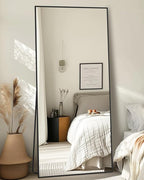Full-Length Floor Mirror with Stand, 59"x16" Rectangle Style Full Body Standing Mirror for Bedroom, Living Room, Gym, Dorm - Shatter-Resistant & Easy Assembly, Black