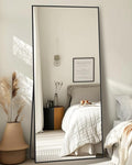 Full-Length Floor Mirror with Stand, 58"x18" Rectangle Style Full Body Standing Mirror for Bedroom, Living Room, Gym, Dorm - Shatter-Resistant & Easy Assembly, Black