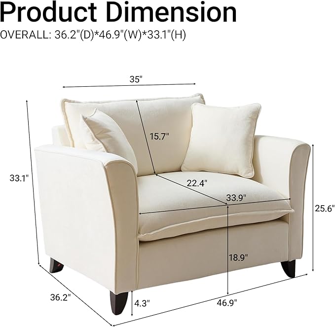 ERYE Modern Chenille Upholstered Accent Chair Wider Seat Leisure Cushion Armchair with 2 Pillows and Removable Cover for Home Apartment Office Living Room Bedroom