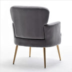 Trendy Velvet Accent Chair with Gold Metal Legs, Upholstered Armchair for Small to Mid-Size Spaces, Modern Living Room, Bedroom, Vanity Desk and Entryway, Grey