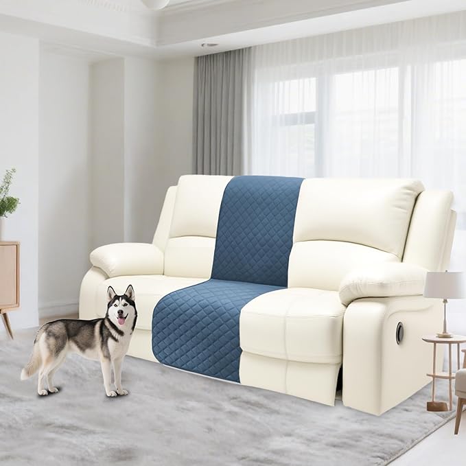 Reclining Sectional Couch Covers 100% Waterproof L Shape Recliner Couch Covers for Sofa Pets Washable Anti Slip 1 Additional Couch Cover for Reclining Couch (Additional Seat, Dark Blue)