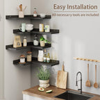 4 Tier Floating Corner Shelves Black Set of 4, Rustic Pine Wooden Floating Corner Wall Shelf for Wall Décor Storage, L Shaped Corner Shelf Wall Mount For Bedroom, Living Room, Bathroom, Kitchen.