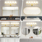 Kvhilw Bathroom Vanity Light, Brushed Gold Bathroom Light Fixtures, 5-Light Lighting Fixtures Over Miror, Modern Wall Sconce with Flared White Fabric Shade, E26 Socket(ETL Listed)