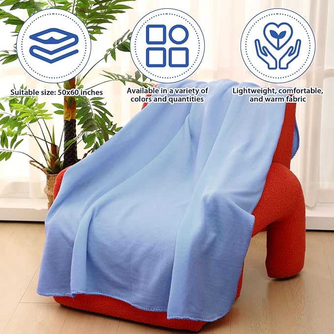 Newwiee 24 Pcs Fleece Throw Blankets Bulk 50'' x 60'' Oeko-tex Standard 100 Certified Spring Outdoor Wedding Guest Blankets Lightweight for Sleepover Donation Lap Pet Sofa Home (Mist Blue/White)
