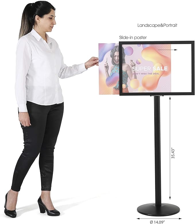 M&T Displays Sidewalk A-Frame + Floor Standing Poster Holder Bundle – 24x36” Outdoor Street SignPro & 18x24” Pedestal Sign Stand – Double-Sided Displays for Restaurant, Café, or Retail Ads