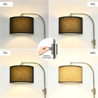 【Upgraded】 Dimmable Floor Lamp, 1200 Lumens LED Bulb Included, Brushed Nickel Arc Floor Lamps for Living Room Modern Standing Lamp with Black Shade, Tall Lamp for Living Room Bedroom Office Office