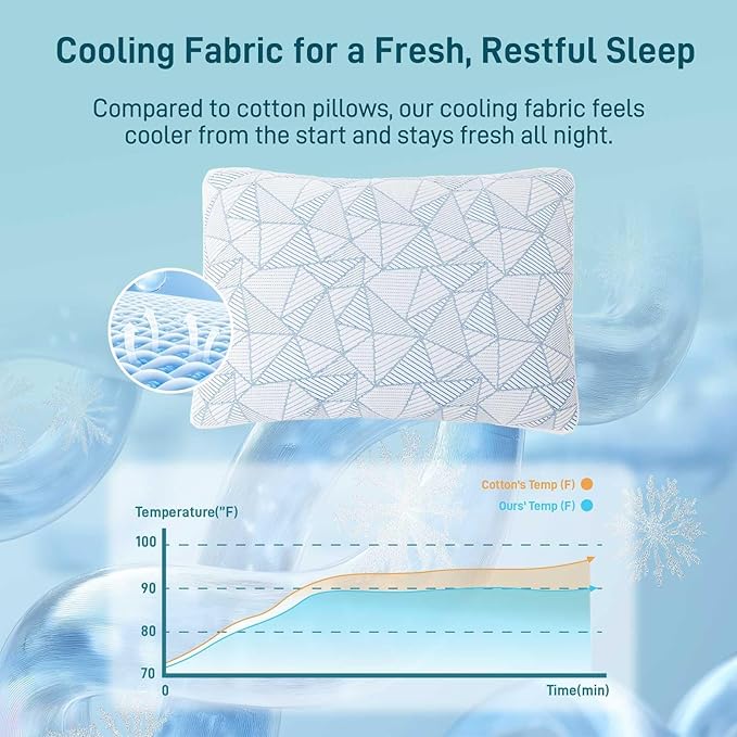 Shredded Memory Foam Cooling Soft Bamboo Viscose Pillow Adjustable Hypoallergenic Hotel Quality Pillow for Stomach, Back or Side Sleeper, Oeko-TEX Certified King Size