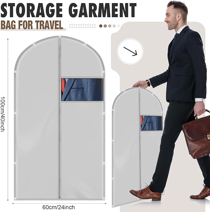 SATINIOR 12 Pcs 40 Garment Bags for Travel Shoe Bags for Packing, Men Suit Cover for T-shirts, Coats, Jackets, Uniforms, Clothes, Shoes, Sneakers(Grey)