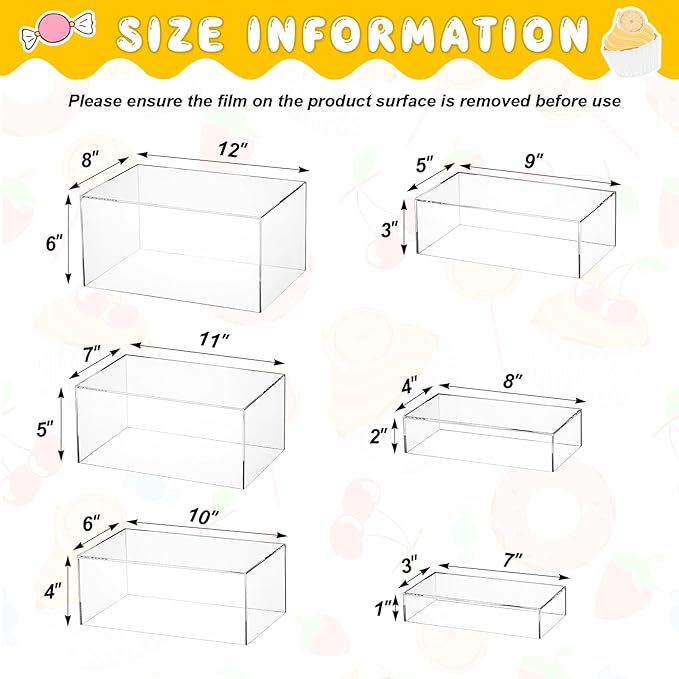 Leinuosen 6 Pcs Large Buffet Risers, 7 to 12 Inch Catering Dessert Table Risers Food Decorative Stands with hollow bottom for Catering Supplies, Party(Clear, Rectangle)