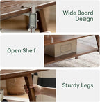 100% Solid Wood Coffee Table for Living Room, 31.5" Small Tables with Shelf Storage, Mid Century Modern Storage Coffee Table with Rounded Corners (Oak Wood Walnut Color)