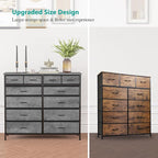 Gray Dresser for Bedroom with 12 Deep Drawers, Wide Chest of Drawers, 55" Wood Top TV Stand, Tall Fabric Storage Cabinet for Closet, Nursery, Kid's Room