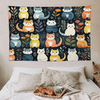 VUMIVI Cartoon Abstract Cat Tapestry Fun Cute Animals Plants Bohemian Modern Art Color Illustration Tapestry Wall Hanging for Living Room Bedroom Dorm Classroom Aesthetic Decor W60xL40in