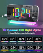SZELAM Projection Alarm Clock,7.4" LED Mirror Digital Clocks Large Display,with 180° Rotatable Projector,RGB Night Light,USB C Port,Auto Dimming,Modern Desk Clock for Bedroom Decor - White