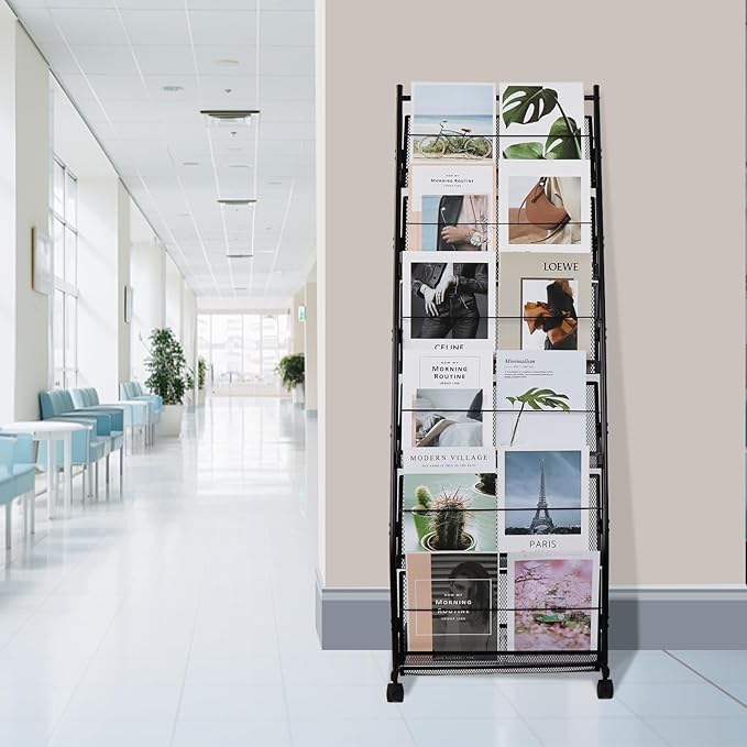 Floor-Standing Magazine Rack 6-Layer with Wheels, Brochure Display Stand for Exhibitions, Office, and Any Organization Requiring Information Display