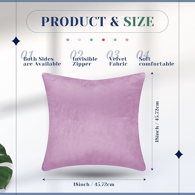 Pack of 6 Decorative Velvet Throw Pillow Covers Solid Square Soft Pillowcase Set Cushion Cases for Sofa Couch Bed Car Christmas Fall Home Decor 18 x 18 inch(Candy Color)