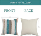 Boho Pillow Covers 18x18 Set of 2 for Couch-Modern Farmhouse Sofa Decorative Teal Throw Pillow Covers Textured Chenille Cushion Covers Outdoor Netural Bohemian Pillow Cases Square