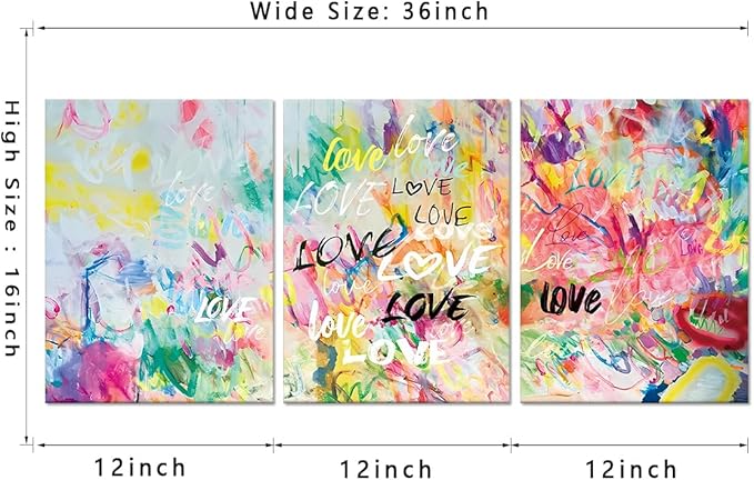 Novatique Graffiti Picture Wall Decor Graffiti Canvas Wall Art Colorful Flower Painting Print Decoration Suitable for Living Room Bedroom, 12" x 16" x 3Pcs