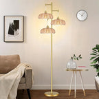 Floor Lamp for Living Room,Bedroom,Gold Mid Century Modern Standing Lamp Brass Tree 3 Light Tall Floor Lamps Vintage Retro Floor Lights Glass Flower Lamp Shade Farmhouse Boho Bohemian