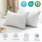 BPC Luxury Goose Feather Down Bed Pillows King Size Set of 2, Hotel Feather Pillows for Sleeping, 100% Organic Cotton Cover, Fluffy and Soft Support Surround Fill Polyester, Medium Firm, 20"x36"