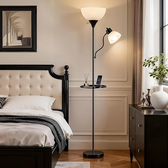 Luvkczc 72" Floor Lamp with Table, Adjustable Reading Lights, Modern Torchiere Floor Lamps for Living Room, Bedroom, Office,Black【Bulb not Included】