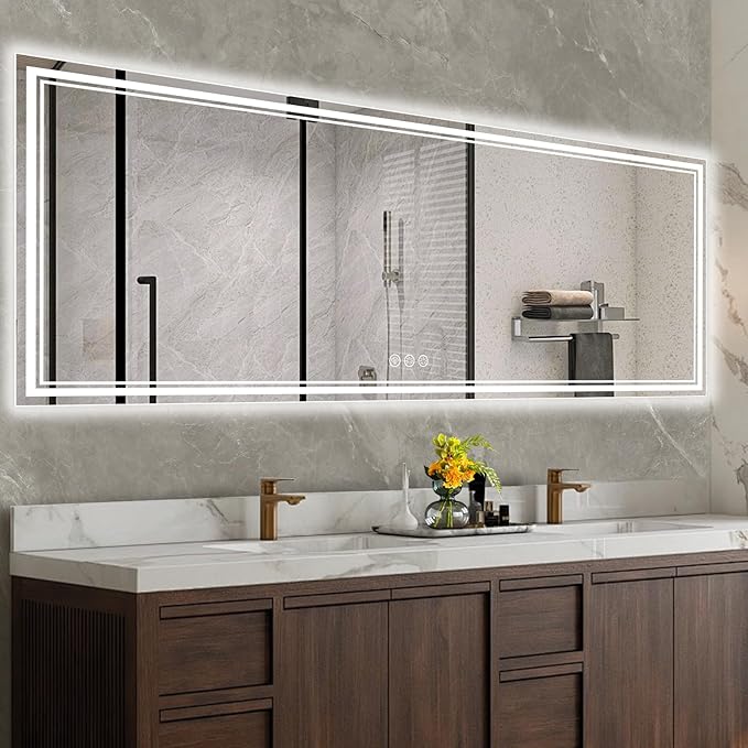 96x36 Inch Led Mirror for Bathroom with Front Light and Backlit, Bathroom Mirror with Led Lights, Vanity Mirror with Lights for Wall, Anti-Fog, Dimmable, Memory Function, Tempered Glass