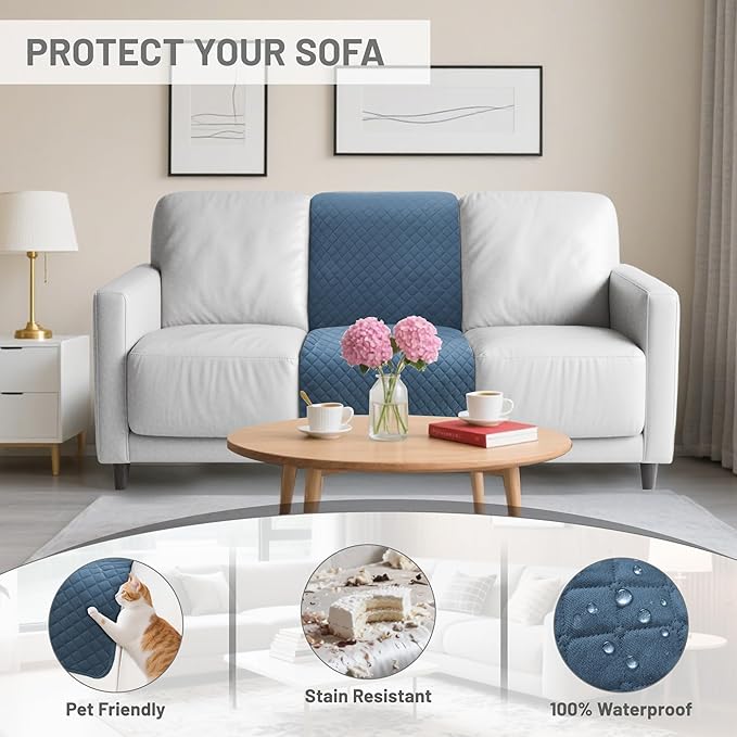Reclining Sectional Couch Covers 100% Waterproof L Shape Recliner Couch Covers for Sofa Pets Washable Anti Slip 1 Additional Couch Cover for Reclining Couch (Additional Seat, Dark Blue)