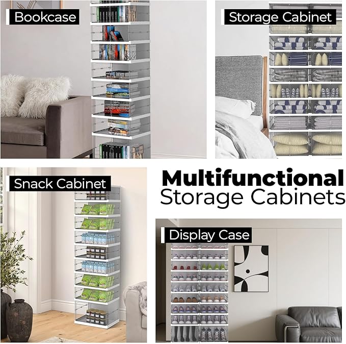 FAHKNS Foldable Shoe Rack,Portable Shoe Organizer Storage Cabinet with Magnetic Clear Door,No Assembly for Entryway Living Room and Bedroom 9 Tiers 16 Pairs