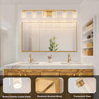 SineRise 6-Light Gold Vanity Light with 3 Color Modes (3000K/4000K/6000K), Eye Protection LED Bathroom Light Fixture, Dimmable Modern Wall Light Over Mirror with Clear Glass Shade