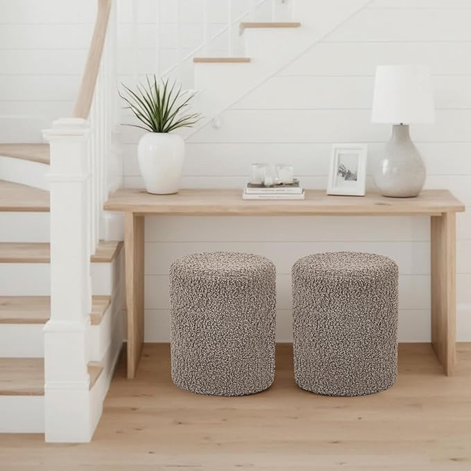 Get Set Style Modern Round Ottoman with Soft Padded Seat, Multifunctional Vanity Stool for Makeup, Upholstered Footrest Stool Ottoman Foot Stool for Living Room, Bedroom