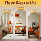 Antok Full Length Mirror, 58"x18" Floor Mirror, Arched Floor Standing Freestanding Arch Full Body Mirrors with Stand for Bedroom, Hanging Mounted for Living Room Cloakroom,Orange