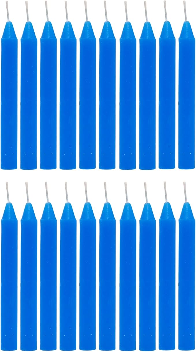 Alternative Imagination Blue Chime Candles - 20 Pack of Unscented 4 Inch Mini Taper Candles - Dripless Long Burning Ritual Candles for Meditation, Spell Work & Home Decor