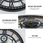 24 Inch Wall Clock, Gear Clock, Silent Non Ticking, Battery Operated Large Wall Clocks for Living Room Decor, Kitchen, Office (Vintage Industrial Steampunk)