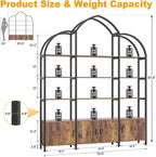 Semoic Arched Bookshelf and Bookcase with 3 Cabinets, Triple Wide 5 Tier Standing Book Shelf, Storage Display Rack Shelves, Industrial Open Bookshelf, Etagere Bookcase, Brown+Black
